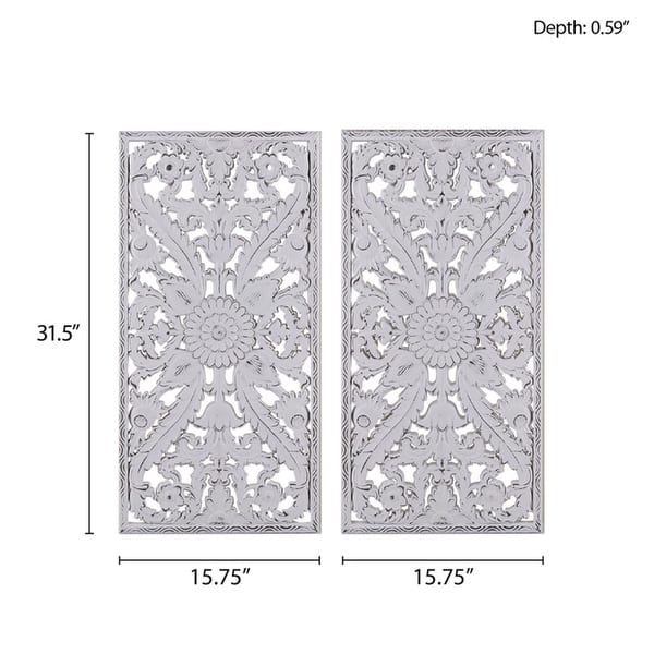 dimension image slide 0 of 4, Madison Park Botanical Panel Distressed Carved Wood Wall Decor (Set of 2)