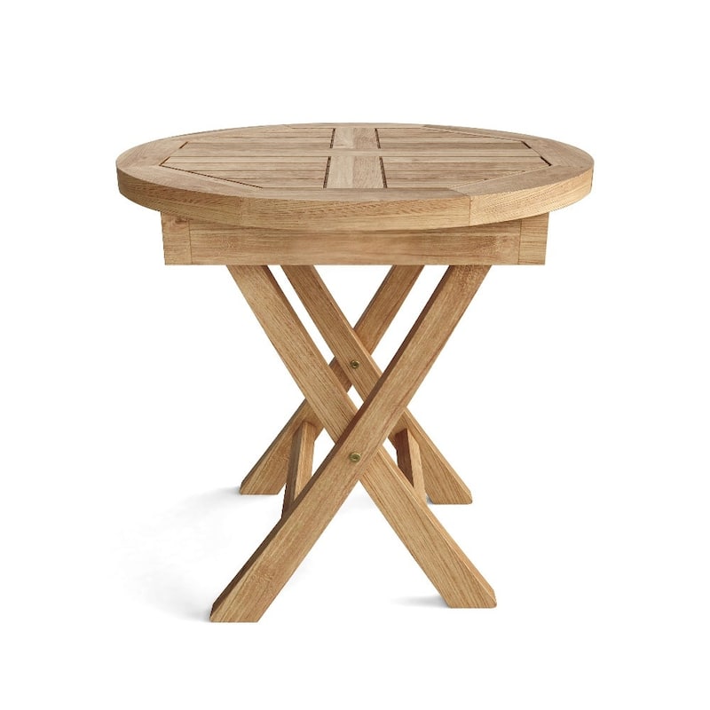 HomeRoots 20" Natural Rounded Solid Wood Folding Outdoor Side Table
