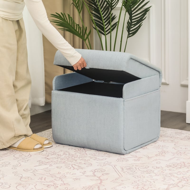 Adeco Storage Ottoman Linen Foot Stool for Living Room Bedroom