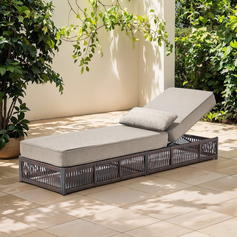 ArcoBay Brown Wicker Outdoor Patio Chaise Lounge with 5-Inch Thick Cushions
