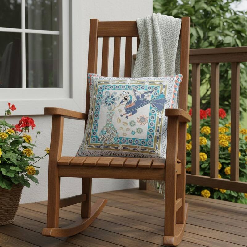 HomeRoots 26" x 26" Light Green Peacock Blown Seam Floral Indoor Outdoor Throw Pillow - 26.00' X '5.00' X '26.00 - Light Green - 26.00' X '5.00' X '26.00