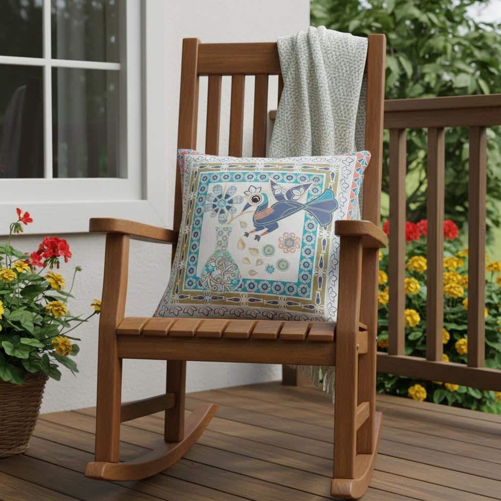 HomeRoots 26" x 26" Light Green Peacock Blown Seam Floral Indoor Outdoor Throw Pillow - 26.00' X '5.00' X '26.00