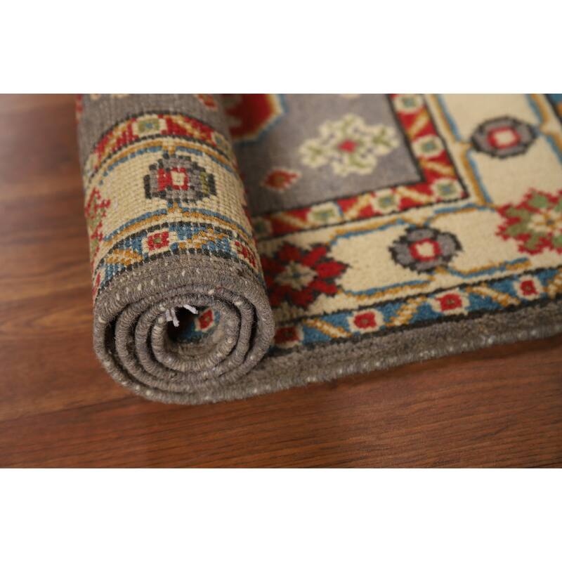Gray Geometric Kazak Oriental Foyer Rug Handmade Wool Carpet - 2'0" x 3'0"