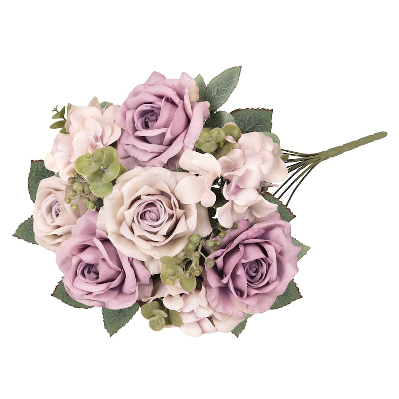 Set of 2 Dusty Lavender Artificial Mixed Rose Hydrangea Flower Stem Bush Bouquet 19in - 19" L x 12" W x 12" DP