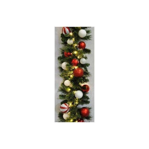 Christmas At Winterland Wl Garbm 09 Cdy Lww 9 Foot Pre Lit Warm White Led Blended Pine Garland Decorated With Candy Ornaments