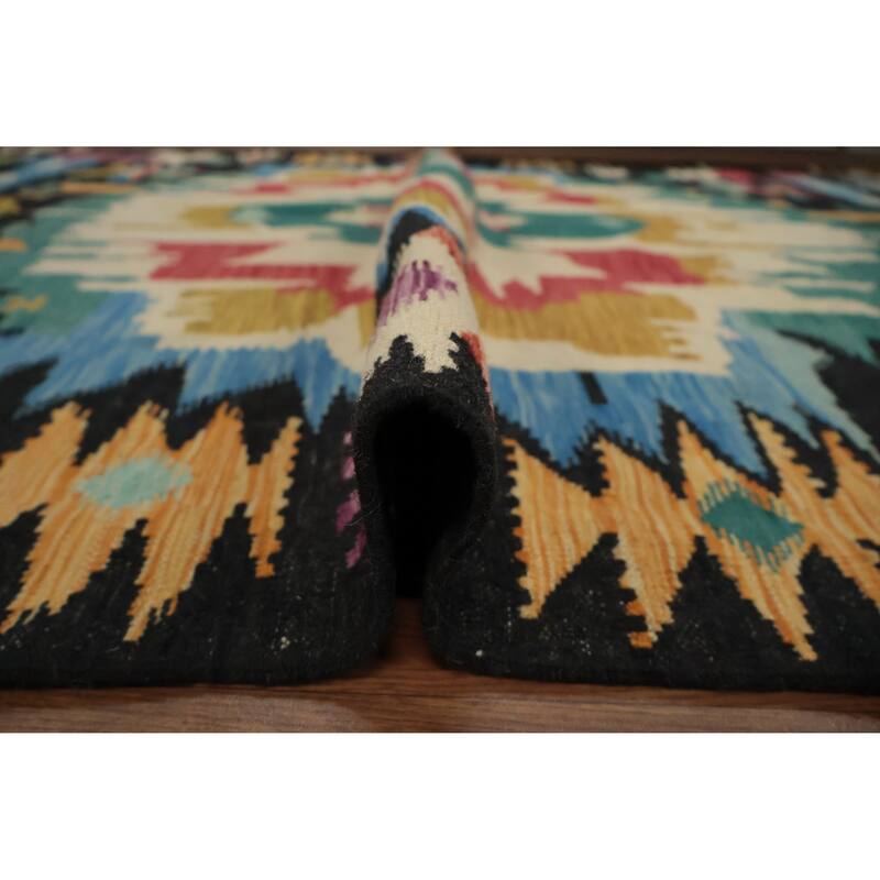 Hand Woven Oriental 100% Wool Carpet Southwestern Tribal Multi-Colored Kilim Area Rug - 8' 6'' X 5' 8''