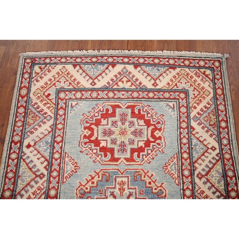 Light Blue Kazak Accent Rug Hand-Knotted Traditional Wool Carpet - 2'9" x 4'0"