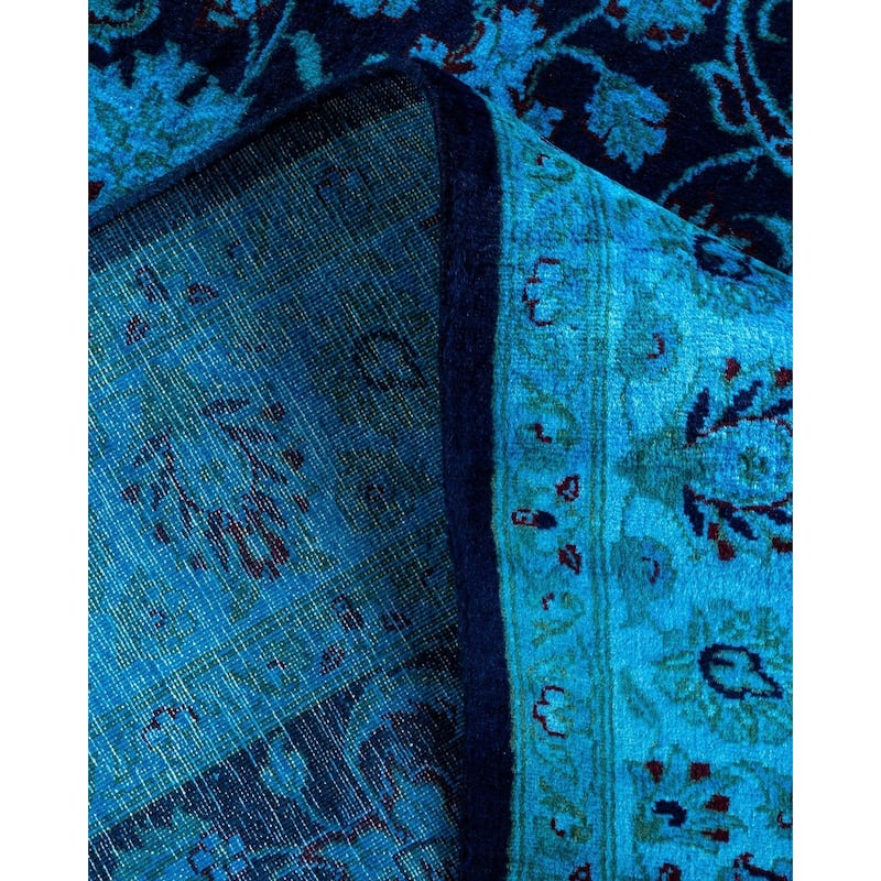 Overton Hand Knotted Wool Vintage Inspired Modern Contemporary Overdyed Blue Area Rug - 4' 1" x 6' 3"