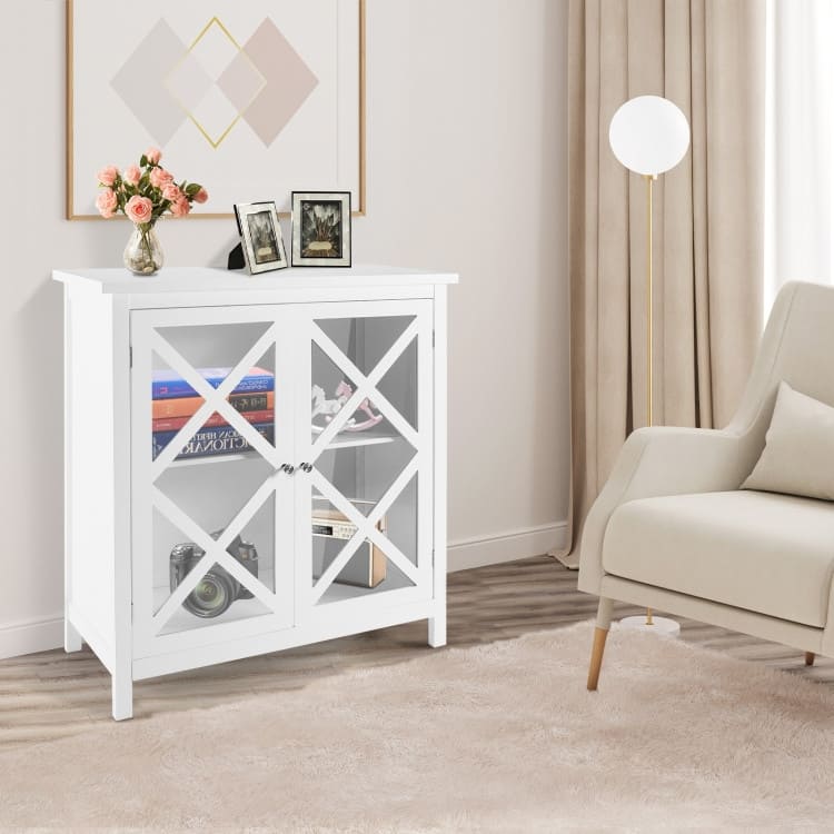 Buffet Cabinet with Tempered Glass Doors & Adjustable Shelves for Kitchen - 35.5" x 15.5" x 38" (L x W x H)