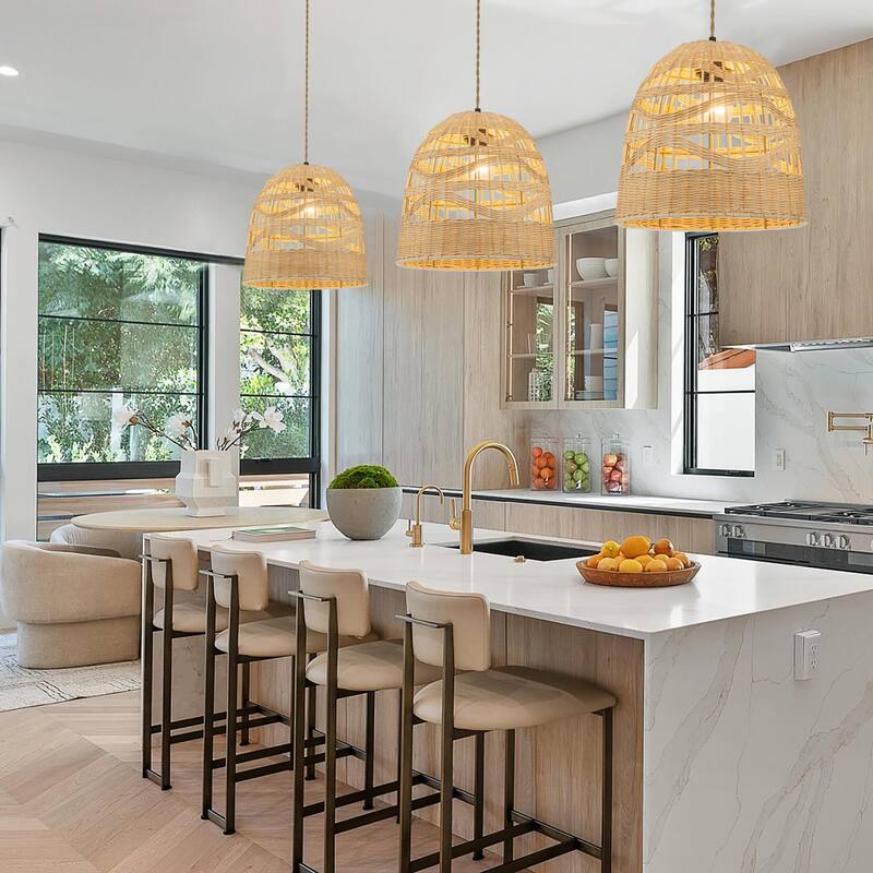 Nala 1-Light Rattan Bell Pendant, Coastal Boho - Handwoven - 12" Wide