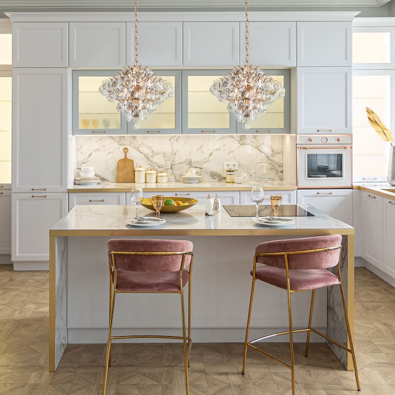 Modern Glam Tiered Crystal Globe Empire LED Farmhouse Chandelier Kitchen Island Pendant Lights for Foyer - D15" xH14.5"