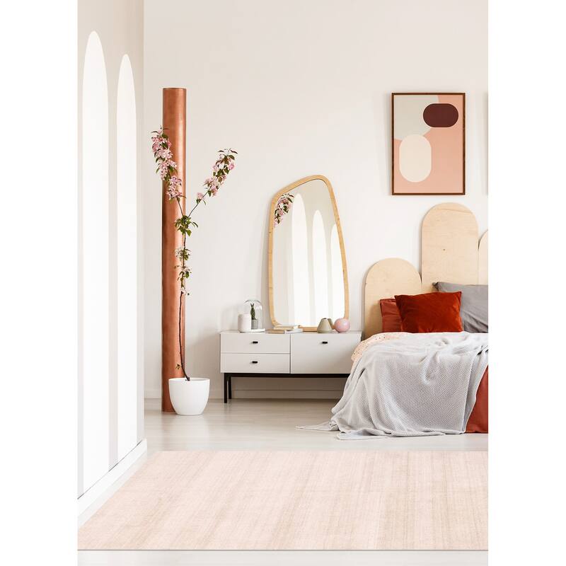 ECARPETGALLERY Hand Loomed Ananda Ivory Viscose, Wool Rug - 8'0 x 10'0