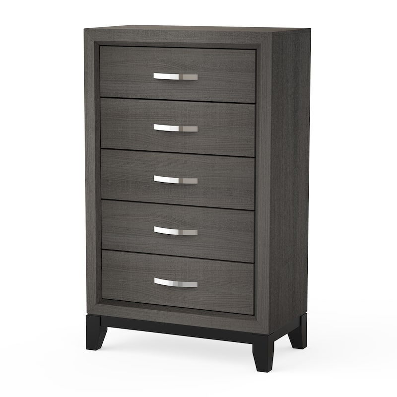 51" Tall Modern Gray Wood 5-drawer Storage Chest