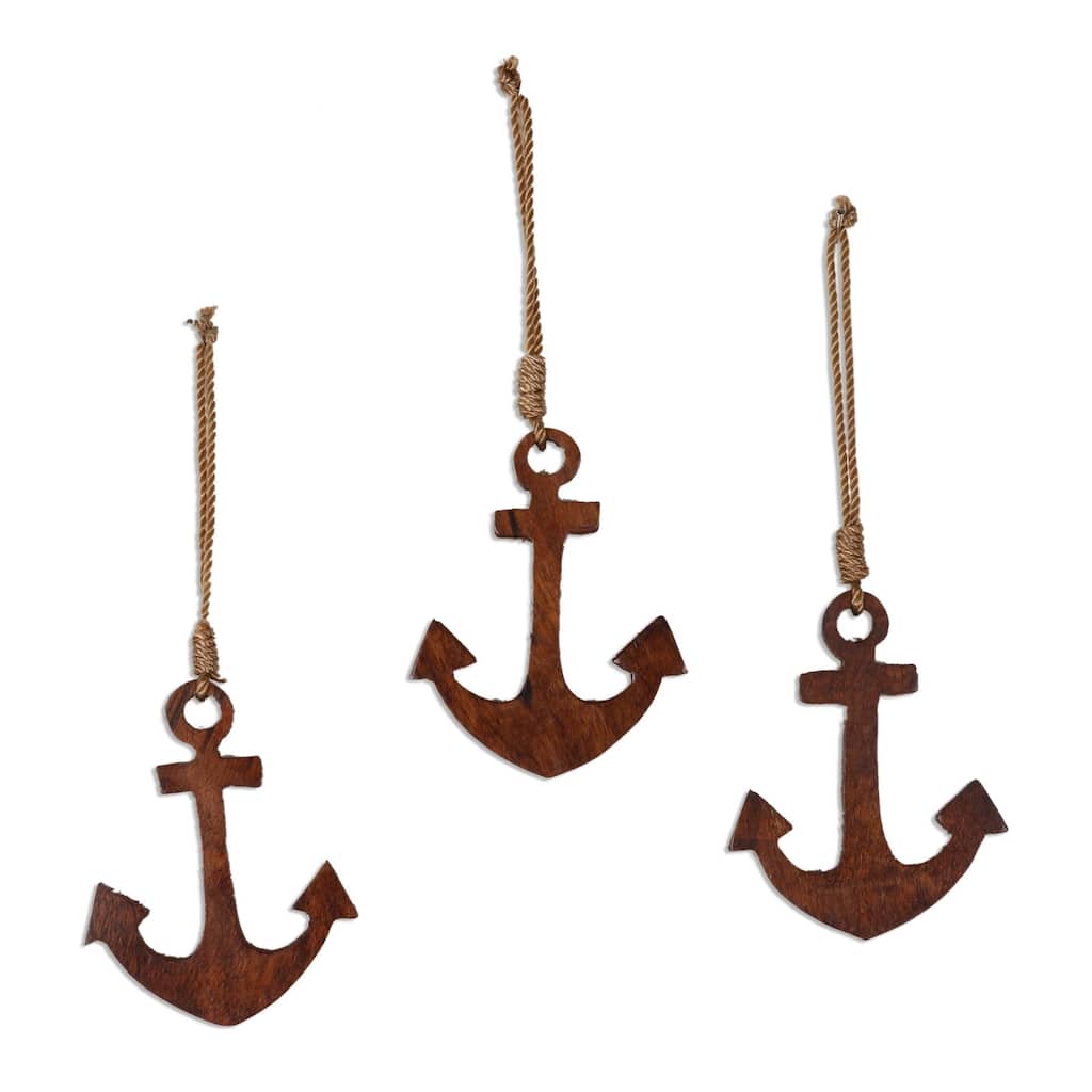 Novica Handmade Anchors Aweigh Wood Ornaments (Set Of 3)
