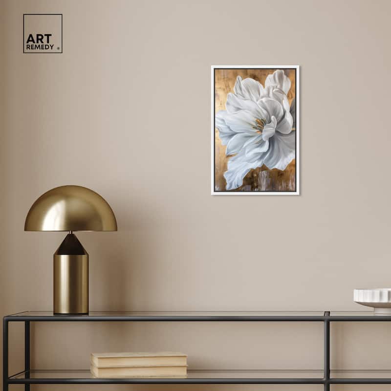 Art Remedy Bloom White Petals Framed Floral Fine 1 Piece Canvas Wall Art