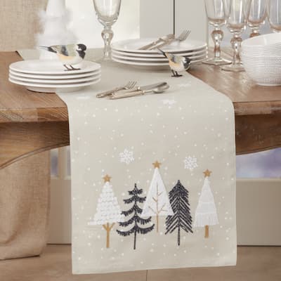 Embroidered Table Runner With Christmas Trees Design - 16"x70"