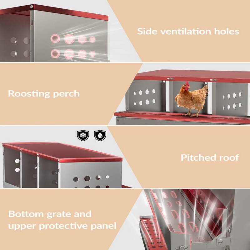 10-Compartment Chicken Nest Box with Egg Collection Tray and 10 Fake Training Eggs Red