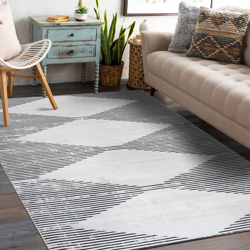 World Rug Gallery Contemporary Geometric Stripes Machine Washable Area Rug