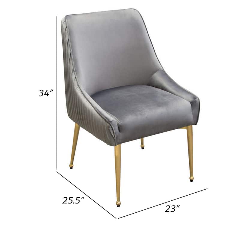 24 Inch Pleated Dining Side Chair, Set of 2, Smooth Gray Velvet Upholstery