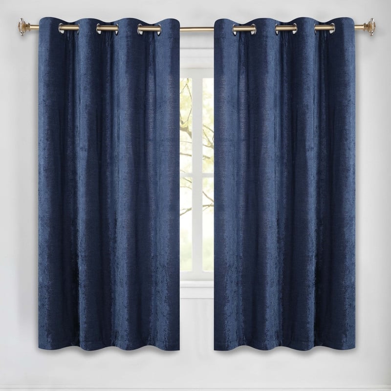 Superior Noor Semi-Blackout Chenille Grommet Curtains, Set of 2 Panels - 52" x63" - Navy Blue