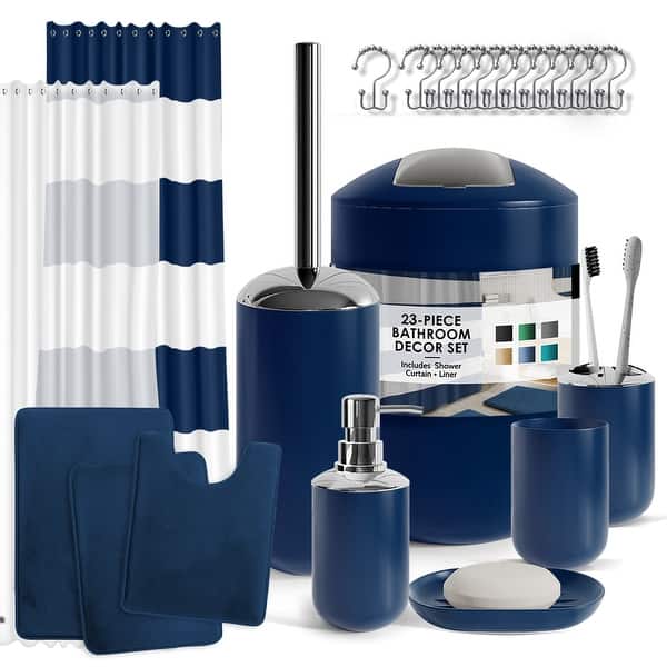 15PCS PRINTED BATHROOM SET BATH MATS SHOWER CURTAIN W/HOOKS DIAMOND