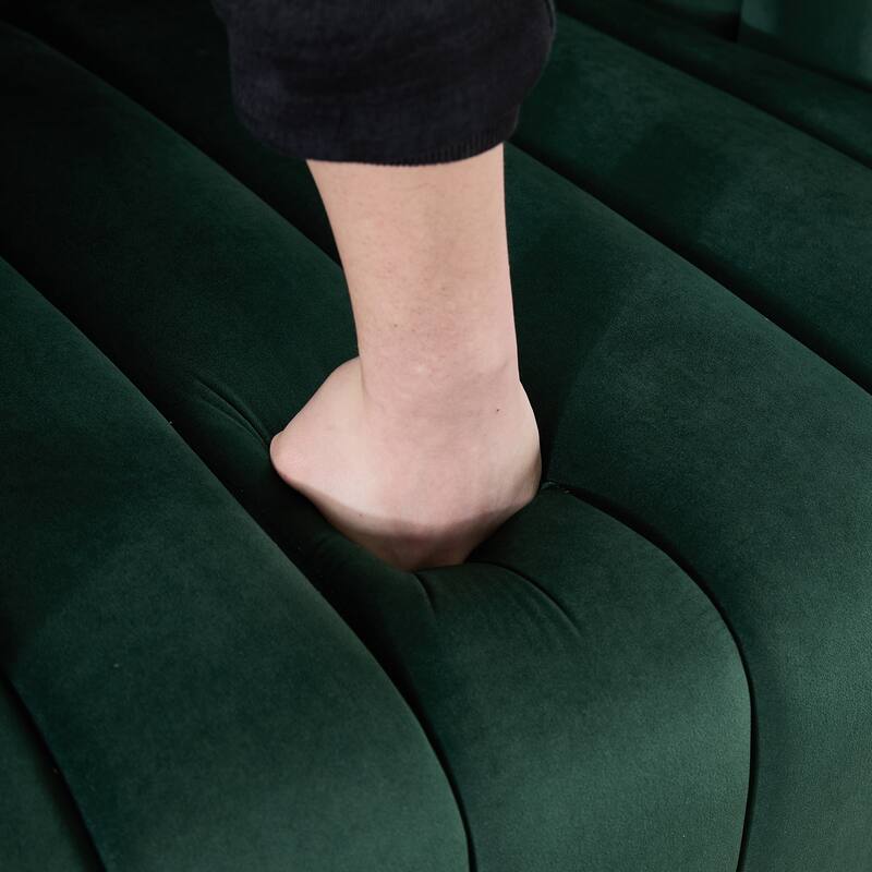 Roomfitters Oversized Swivel Barrel Chair, Velvet Channel Tufted Pumpkin-Shape Club Armchair with 3 Pillows for Living Room