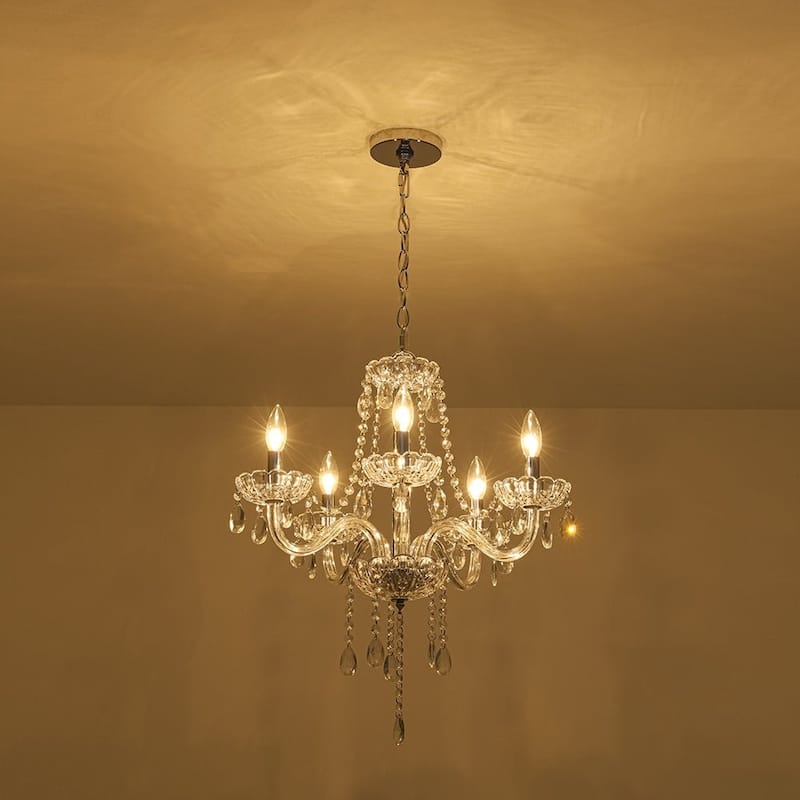 French Glam 5-Light Candle-Style Crystal Chrome Chandelier - 21.3in
