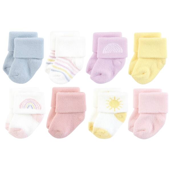 slide 1 of 1, Hudson Baby Infant Girl Cotton Rich Newborn and Terry Socks, Pastel Sun And Rainbow Pastel Sun And Rainbow - 0-6 Months