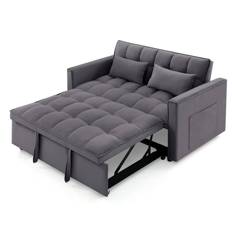 Antique Gray Convertible Sofa Bed with USB Port, Folding Loveseat Sleeper Sofa Couch with Adjustable Backrest