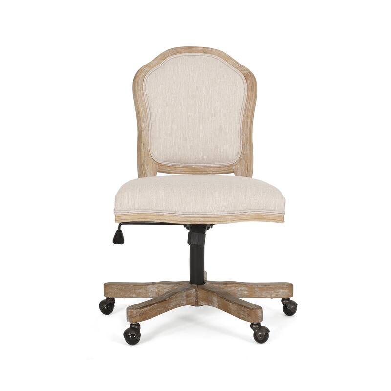 Roomfitters Upholstered Swivel Office Desk Chair with Adjustable Height and Wood Frame, Beige+Natural