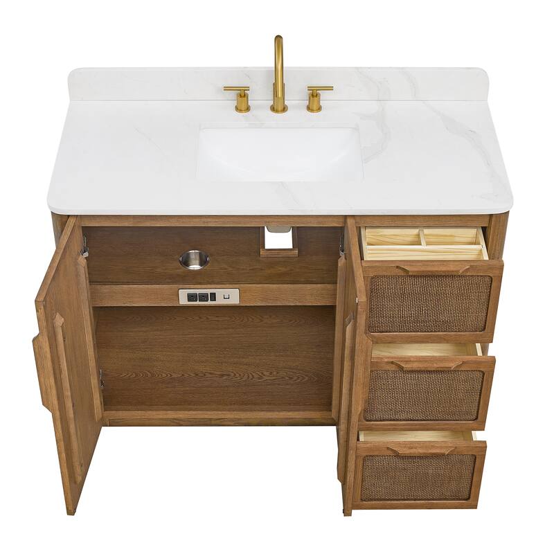 Busan Bath Vanity with White Quartz Stone Top without Mirror
