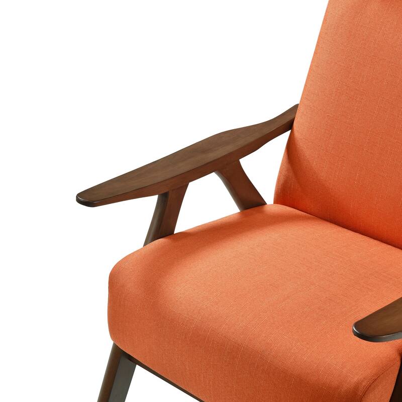 Orange Textured Fabric High-Back Accent Chair with Walnut Frame