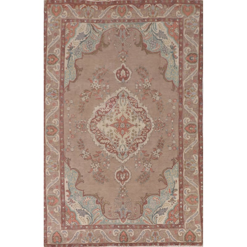 Tabriz Persian Vintage Area Rug Handmade Floral Wool Carpet - 6'4" x 9'11"
