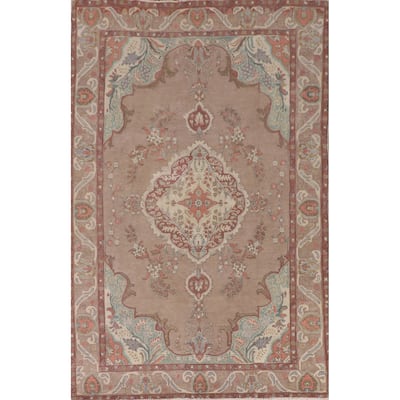 Tabriz Persian Vintage Area Rug Handmade Floral Wool Carpet - 6'4" x 9'11"