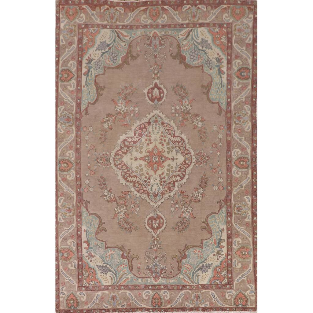 Tabriz Persian Vintage Area Rug Handmade Floral Wool Carpet - 6'4" x 9'11"