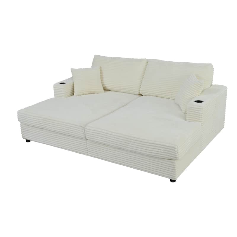 Oversized Loveseat Double Chaise Lounge Sectional Sofa with USB Ports