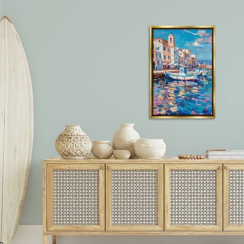 Stupell Coastal City Harbor Framed Floater Canvas Wall Art Design By LSR Design Studio