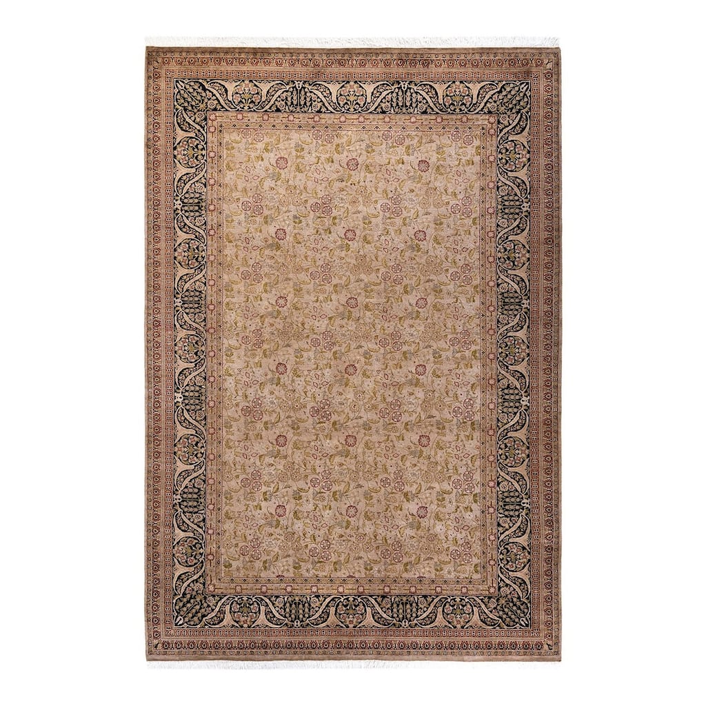 Overton Hand Knotted Wool Vintage Inspired Modern Contemporary Overdyed Beige Area Rug - 6' 2" x 9' 2"