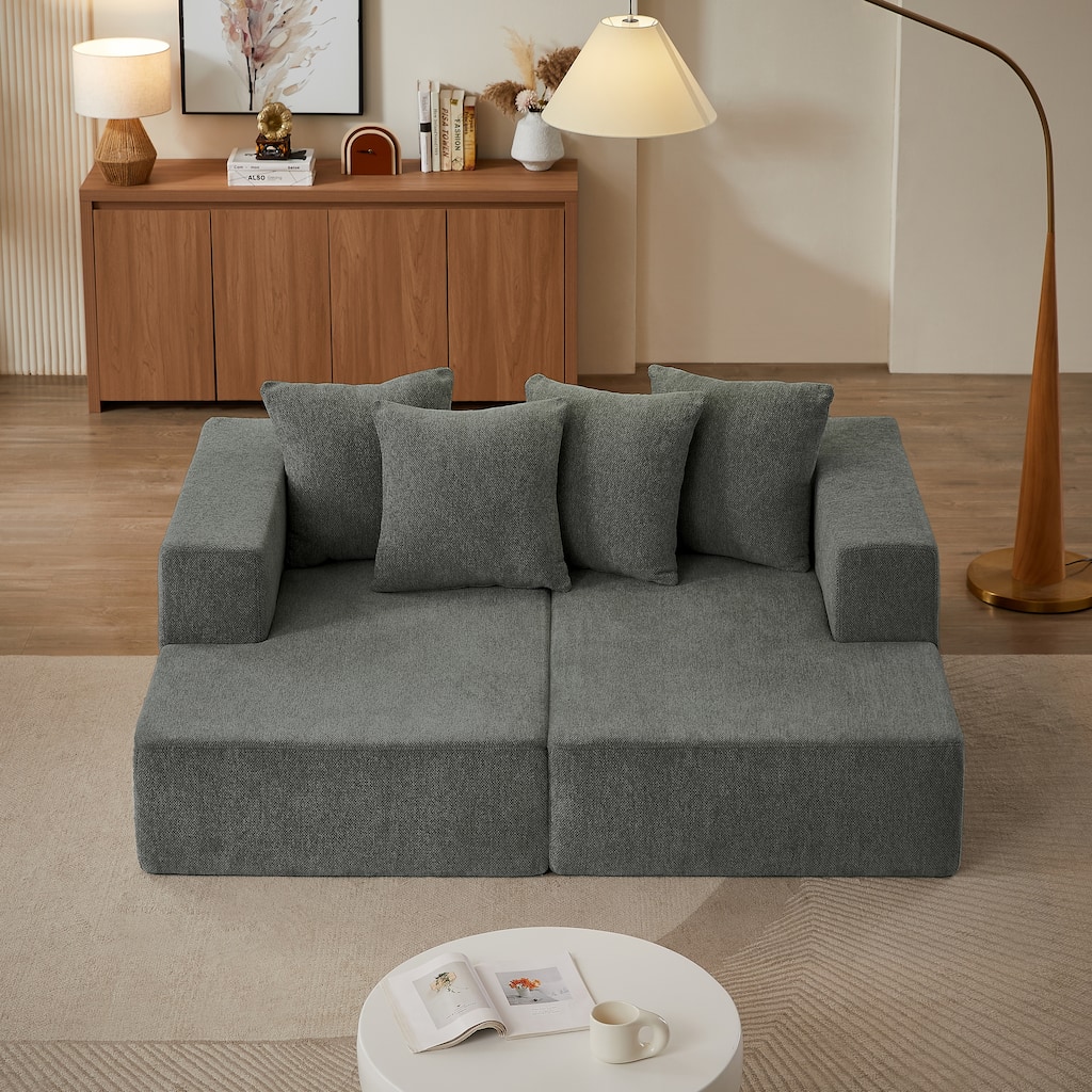 Grey Chenille Sectional Sofa with Fixed Cushions and Versatile Design