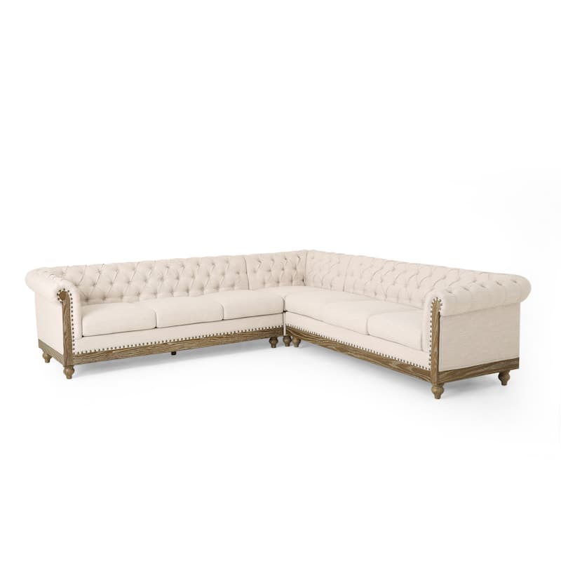 Castalia Chesterfield Tufted 7-seat Sectional Sofa by Christopher Knight Home - 114.00" L x 70.00" W x 31.50" H