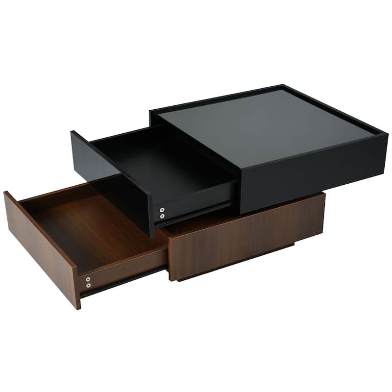 Roomfitters 360° Rotating Coffee Table with High Gloss Finish, Multi-Storage Square Center Table with Swivel Tabletop, Black