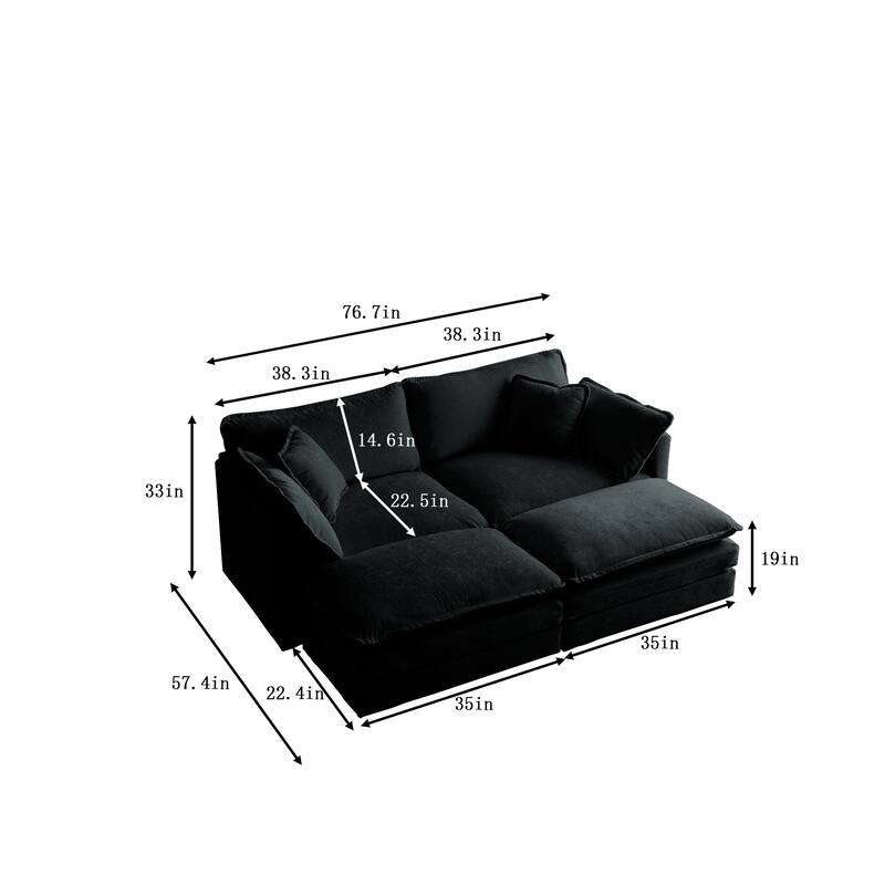 Roomfitters 4-Piece Modular Sectional Sofa, 2-Seater Loveseat with 2 Ottomans and 5 Pillows