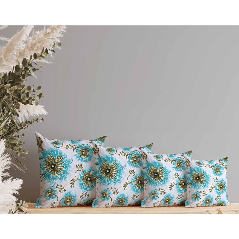 Breezy Flowers Faux Suede Reversible Throw Pillow Blue and Antique