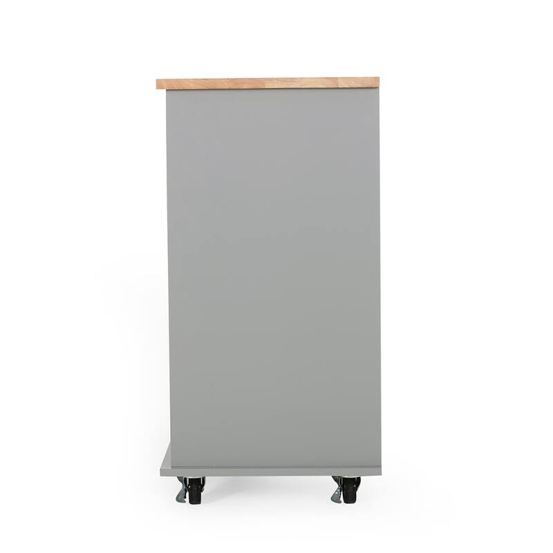 Kitchen Cart With Wheels, Modern Kitchen Island Cart With 2 Drawers, Door, 3 Shelves, Wood Top, Storage Cart