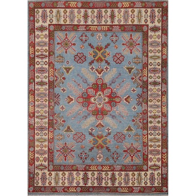 Blue Kazak Area Rug Hand-Knotted Wool Carpet - 4'10" x 6'5"