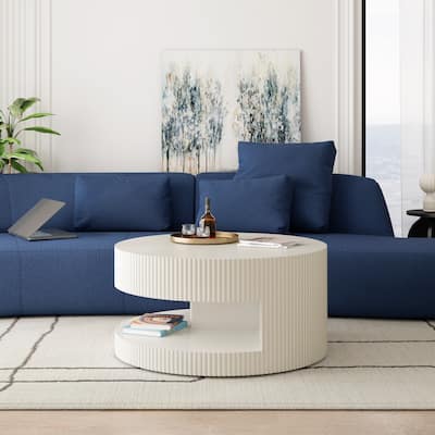 Center Round Coffee Table Table with Storage,Vertical Stripe Design