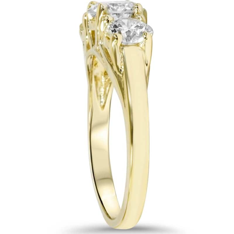 2ct Three Stone Diamond Engagement Yellow Gold Ring