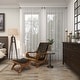 preview thumbnail 4 of 18, Dark Brown Leather Handmade Upholstered Room Accent Chair with Ottoman with Scrolled Wood Arms and Arched Legs