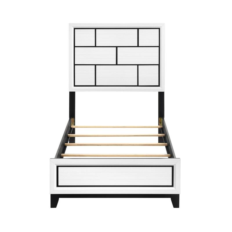 Sleek White Finish Platform Bed with Black Line Detailing - Available in Twin, Full, Queen, King Sizes