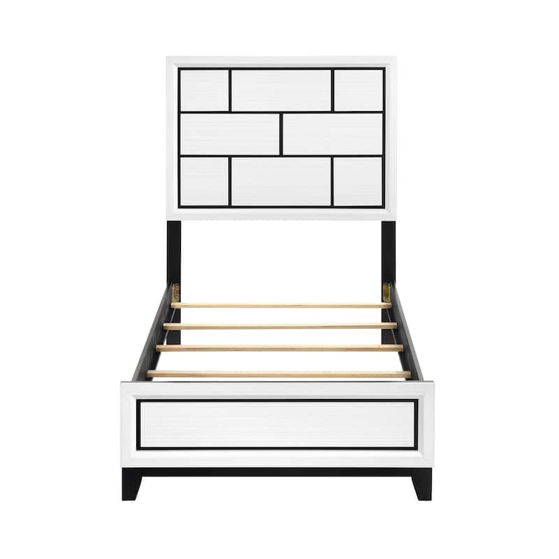 Twin Size Wood Panel Bed with Line Design and Contemporary Style